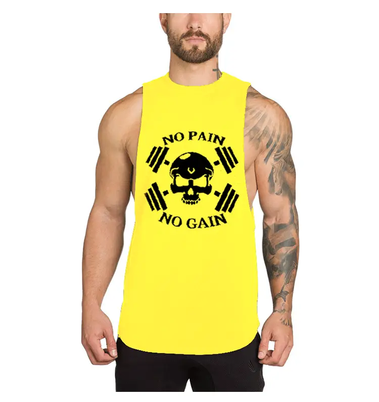 Men No Pain No Gain Vest Grey Skull Design - Image 2
