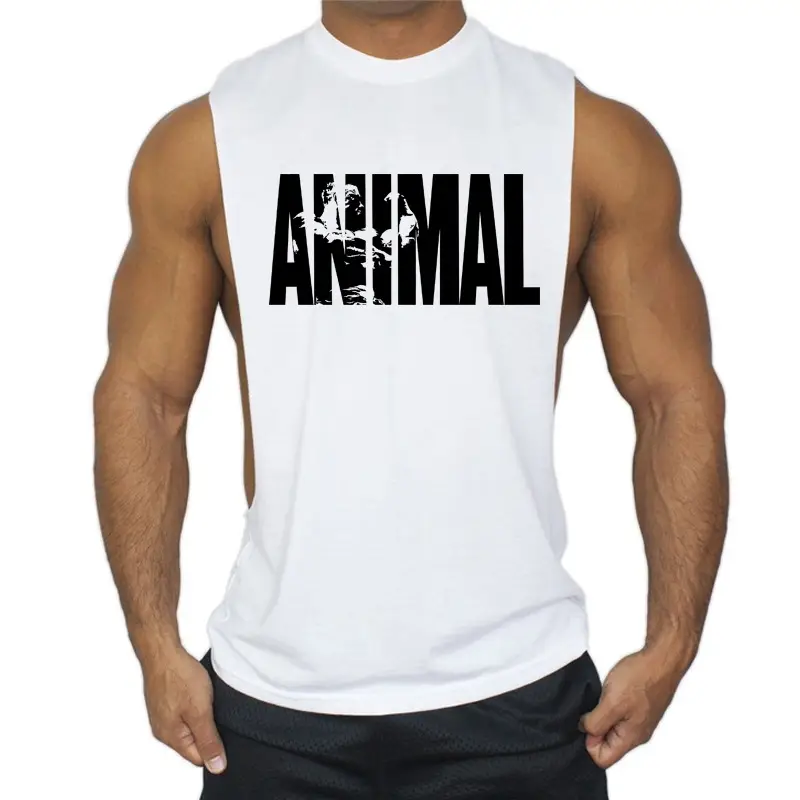 Men's White ANIMAL Graphic Sleeveless T-Shirt