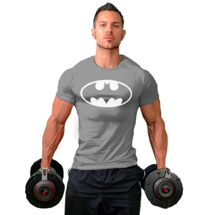 Men Batman Fitness T-Shirt Maroon with Dumbbells — feature 9