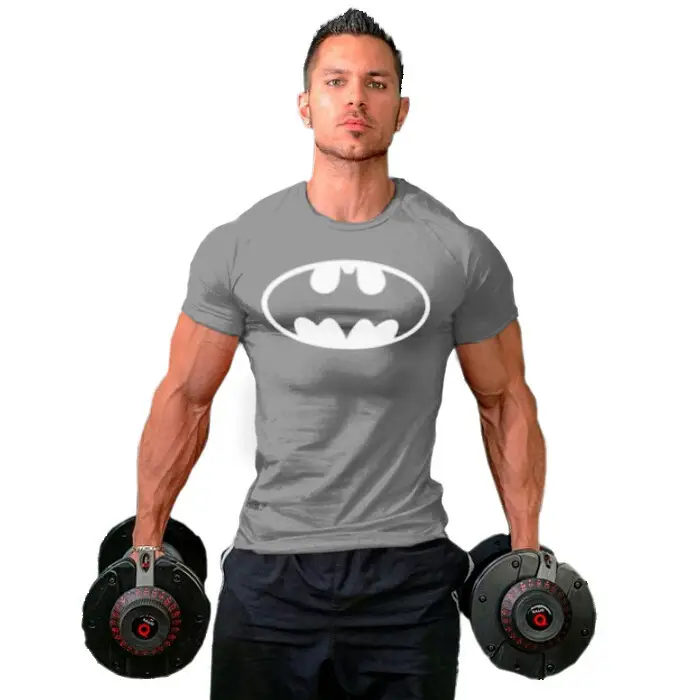 Men Batman Fitness T-Shirt Maroon with Dumbbells - Image 2