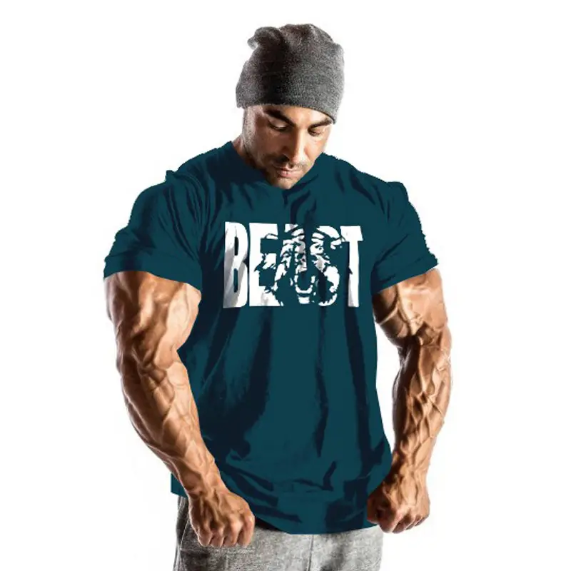 Beast Graphic Men's Navy Cotton Top Short Sleeve