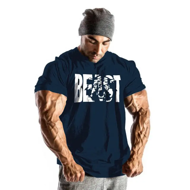 Beast Graphic Men's Navy Cotton Top Short Sleeve
