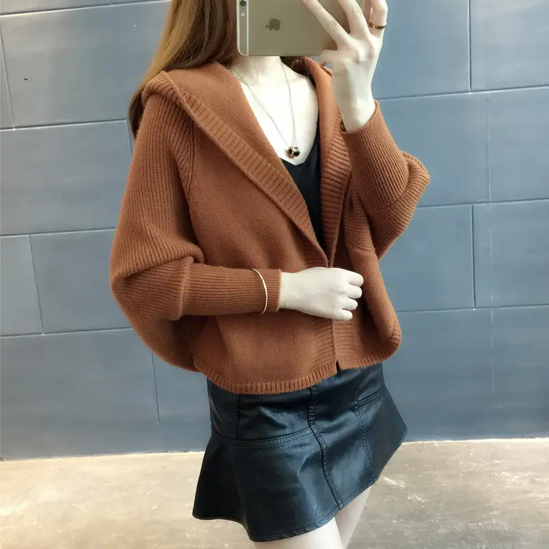 Women Knitted Cardigan Long Sleeve Hooded Sweater Solid Color - Image 8