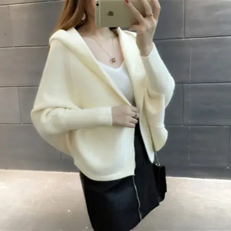 Women Knitted Cardigan Long Sleeve Hooded Sweater Solid Color - Image 9