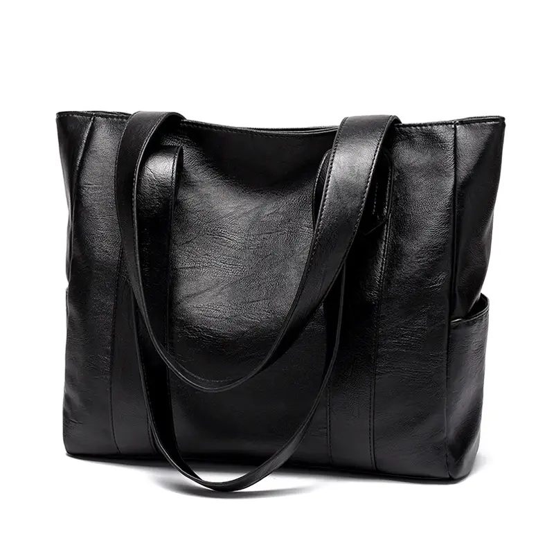 Black Leather Tote Bag for Women Large Capacity Satchel Shoulder - Image 6