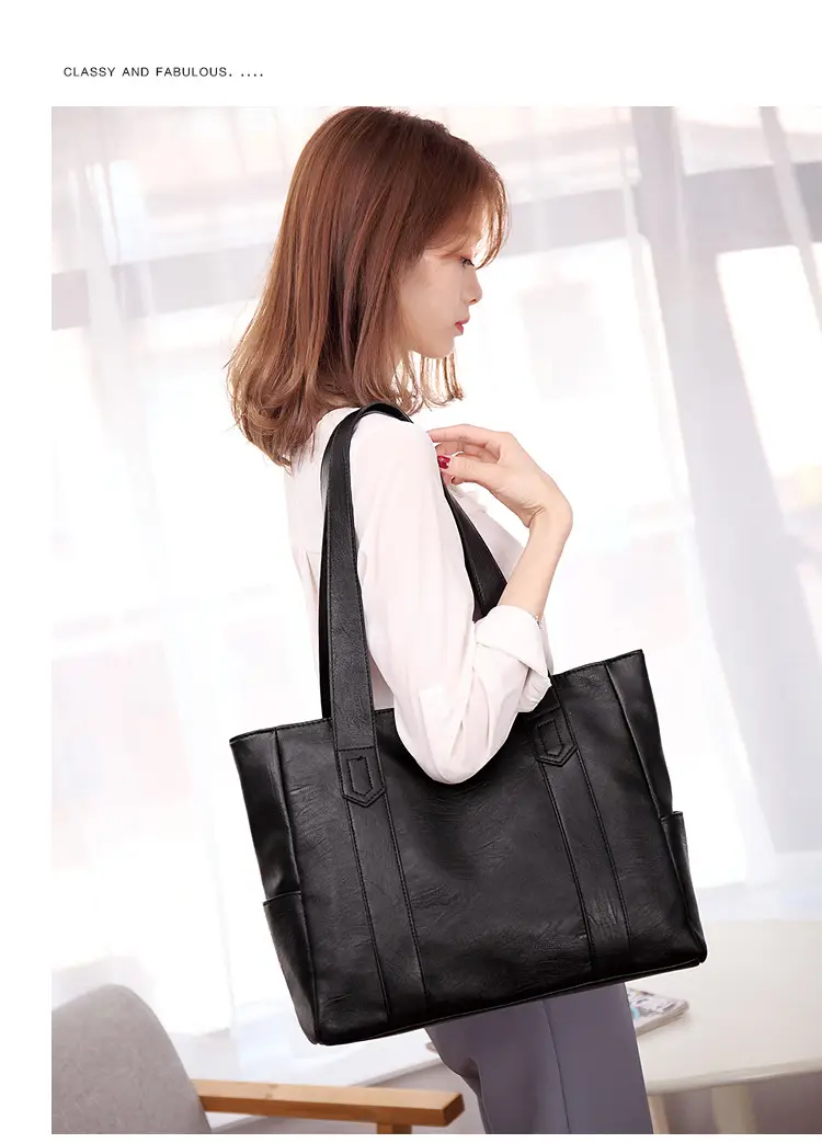 Black Leather Tote Bag for Women Large Capacity Satchel Shoulder — feature 11