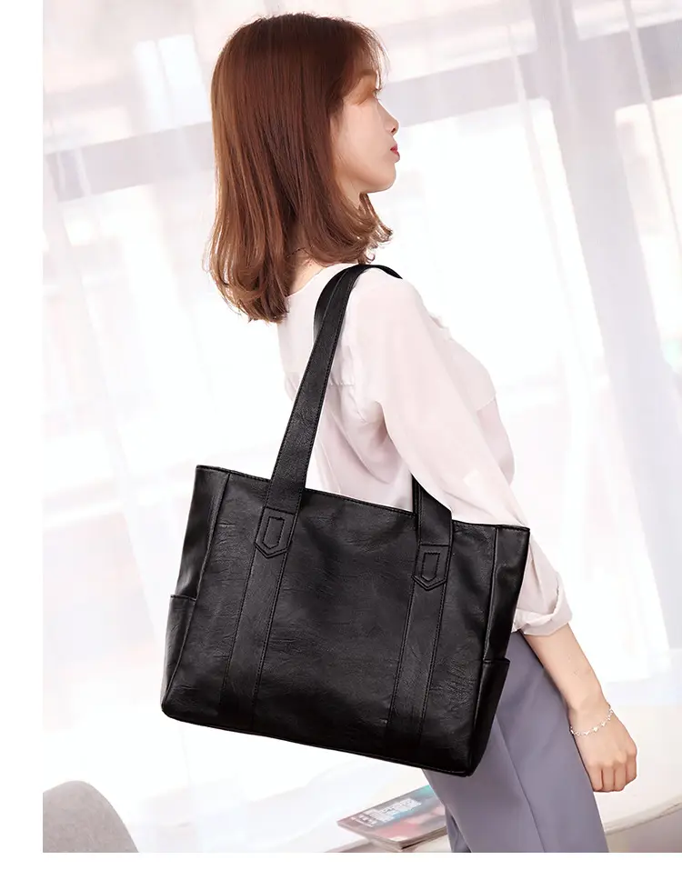 Black Leather Tote Bag for Women Large Capacity Satchel Shoulder — feature 12