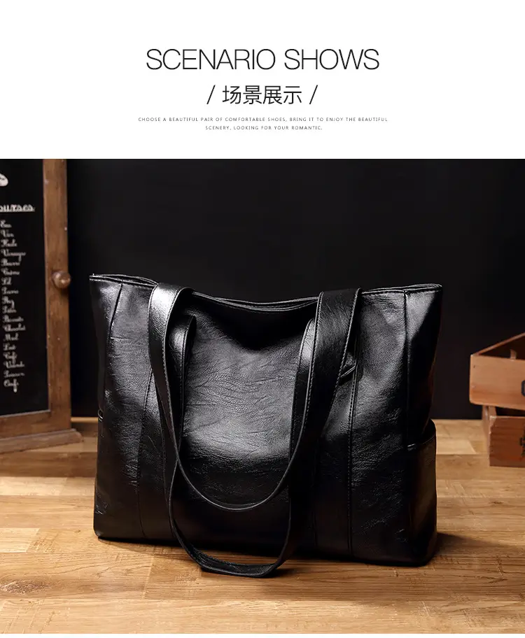 Black Leather Tote Bag for Women Large Capacity Satchel Shoulder — feature 13