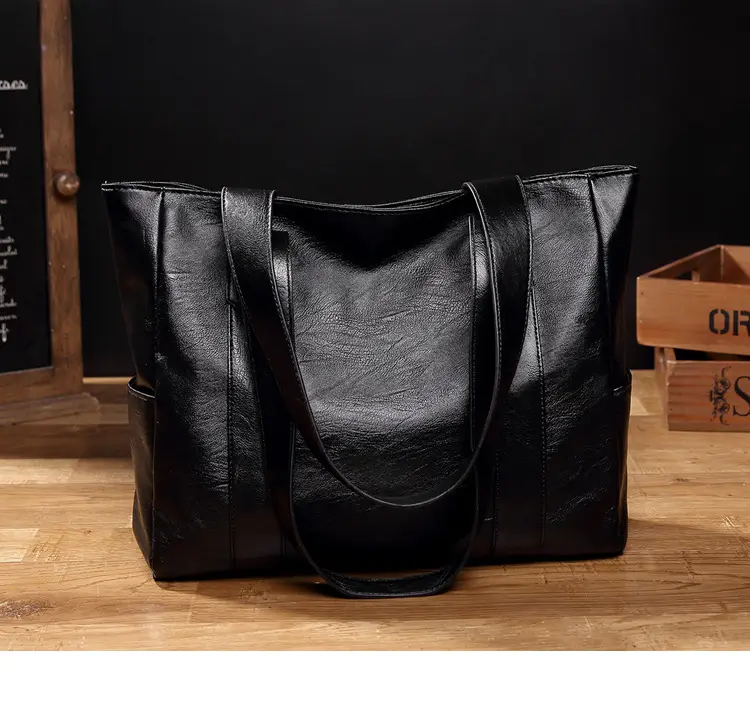 Black Leather Tote Bag for Women Large Capacity Satchel Shoulder — feature 14