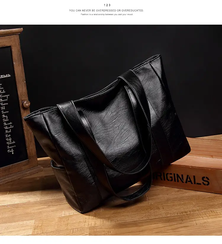Black Leather Tote Bag for Women Large Capacity Satchel Shoulder — feature 16