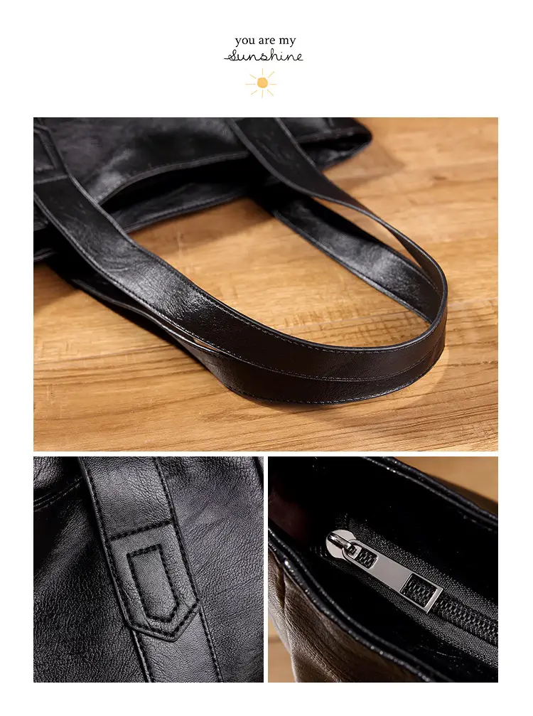 Black Leather Tote Bag for Women Large Capacity Satchel Shoulder — feature 17