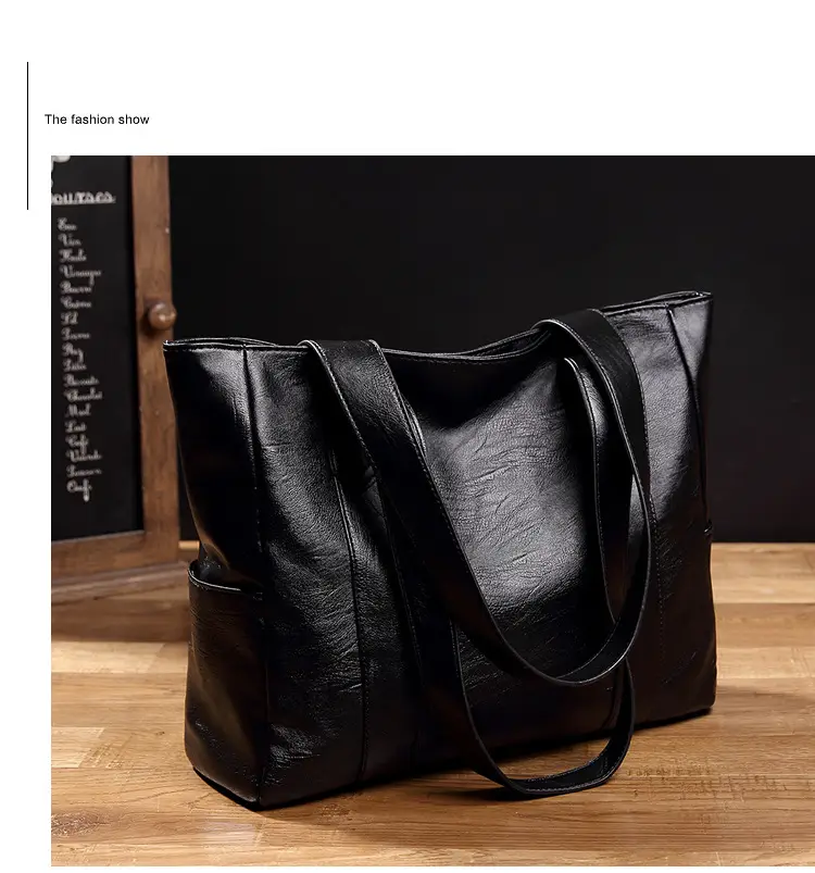 Black Leather Tote Bag for Women Large Capacity Satchel Shoulder — feature 18