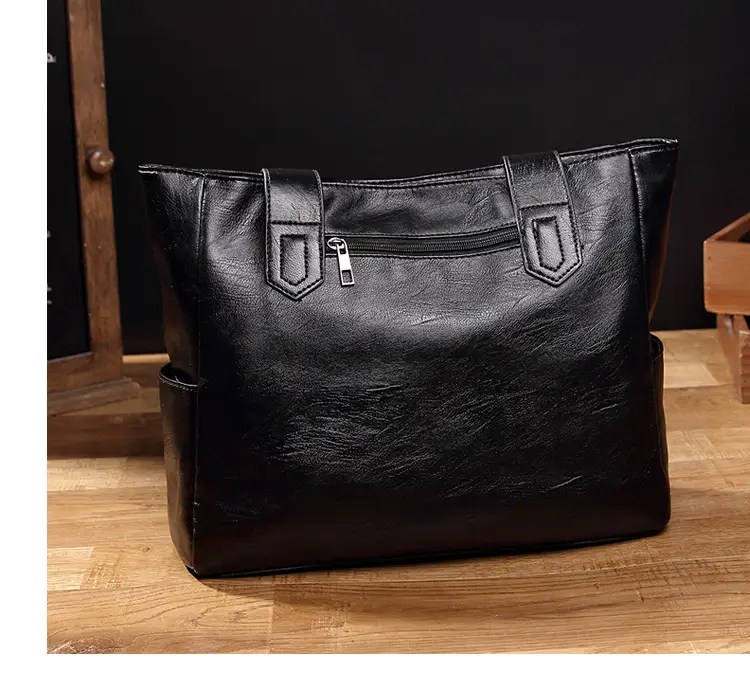 Black Leather Tote Bag for Women Large Capacity Satchel Shoulder — feature 19