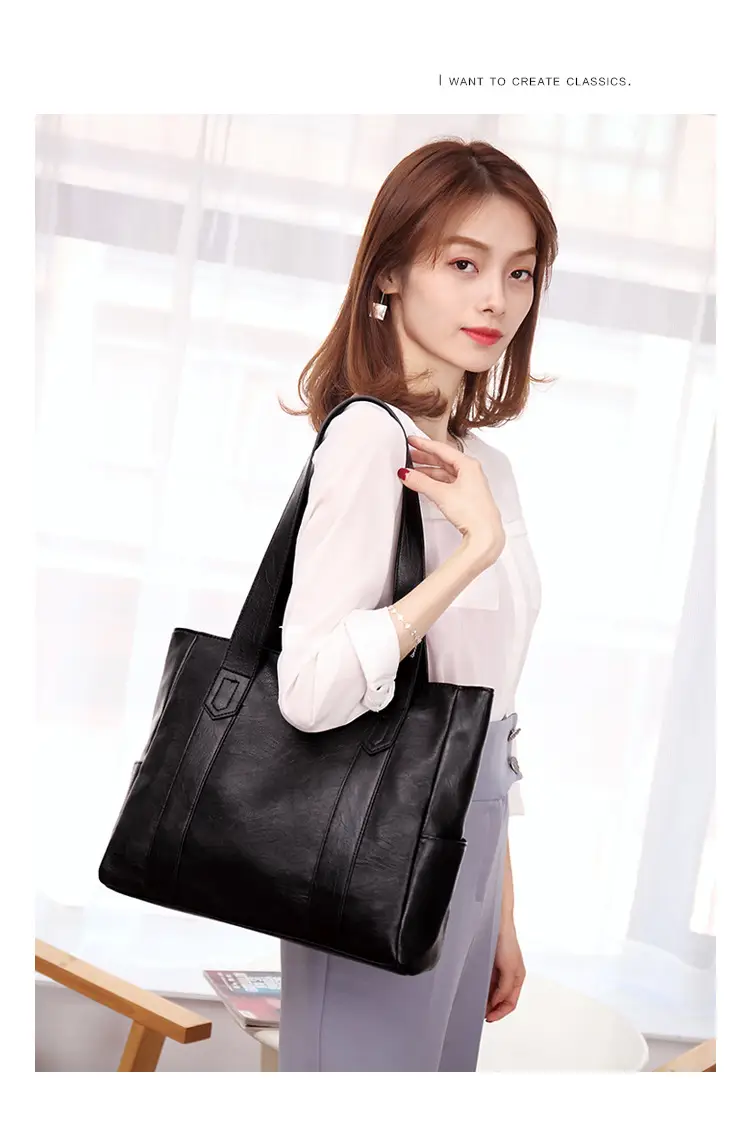 Black Leather Tote Bag for Women Large Capacity Satchel Shoulder — feature 9
