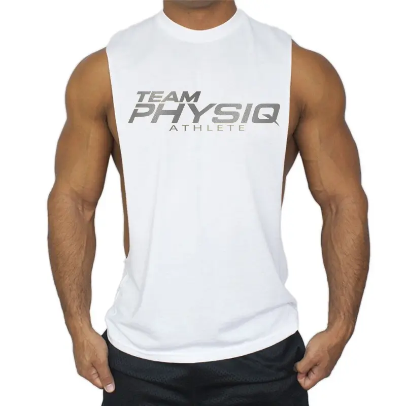 Team Physiq Sleeveless White Gym Vest for Men