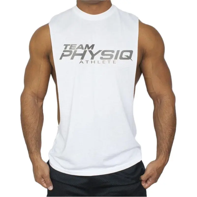 Team Physiq Sleeveless White Gym Vest for Men