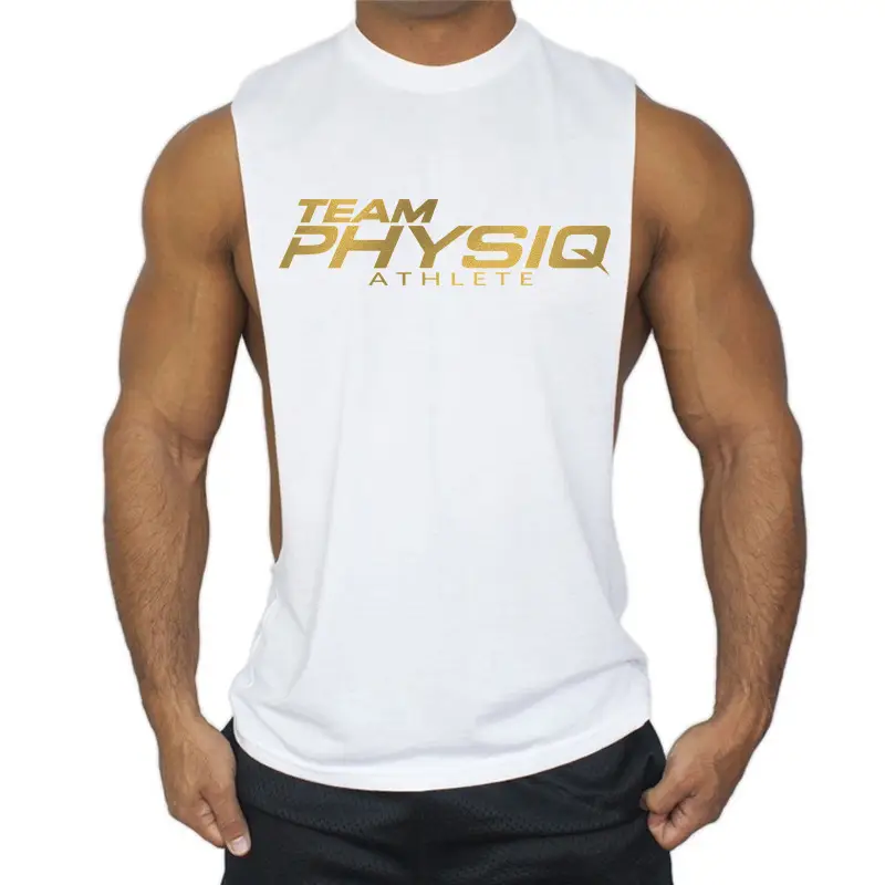 Team Physiq Sleeveless White Gym Vest for Men