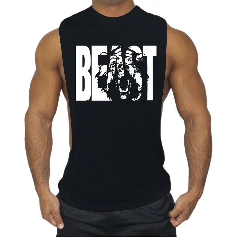 Men's Black Sleeveless Fitness Vest "Beast" Graphic
