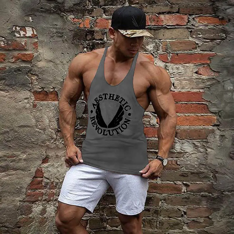 Men's Grey ASRV Bodybuilding Vest Shorts Set - Image 6