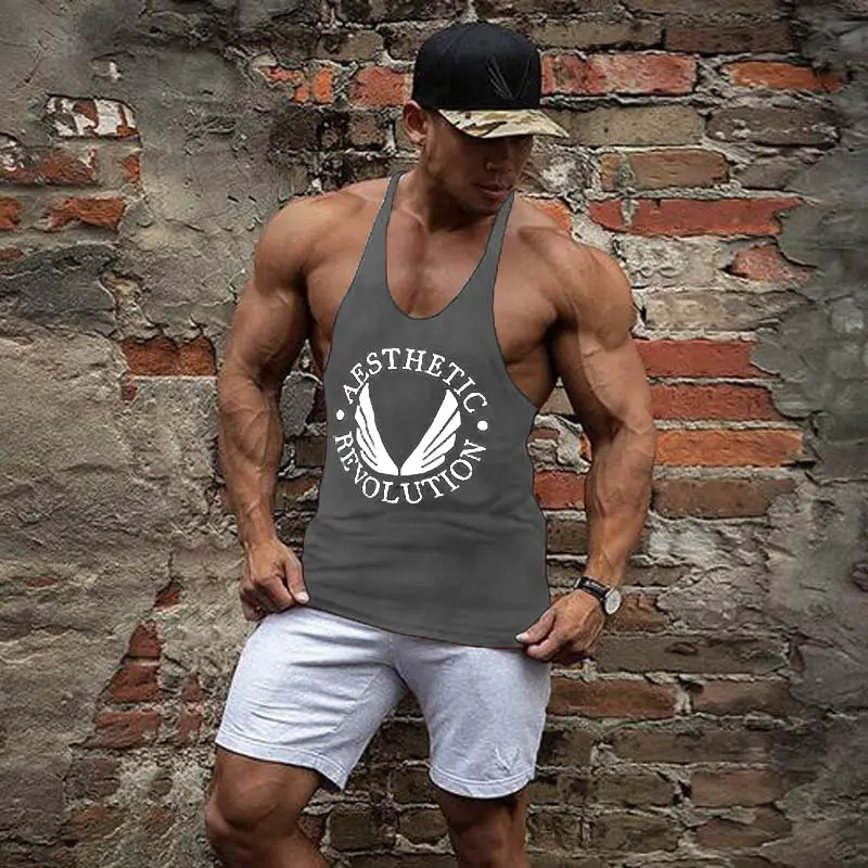 Men's Grey ASRV Bodybuilding Vest Shorts Set - Image 7