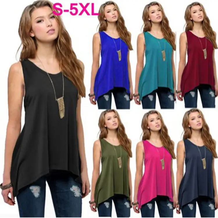 2025 Hot Selling Pure Color Asymmetrical Sleeveless Vest T-Shirt for Women
