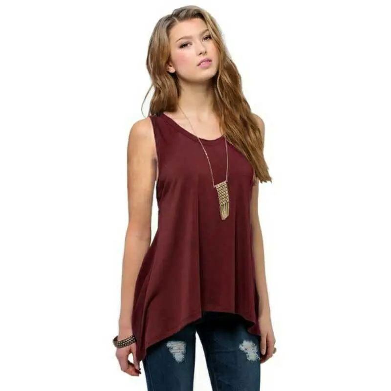 2025 Hot Selling Pure Color Asymmetrical Sleeveless Vest T-Shirt for Women - Image 5