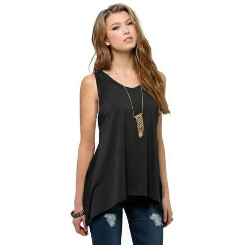 2025 Hot Selling Pure Color Asymmetrical Sleeveless Vest T-Shirt for Women - Image 6