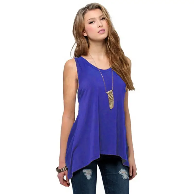 2025 Hot Selling Pure Color Asymmetrical Sleeveless Vest T-Shirt for Women - Image 7