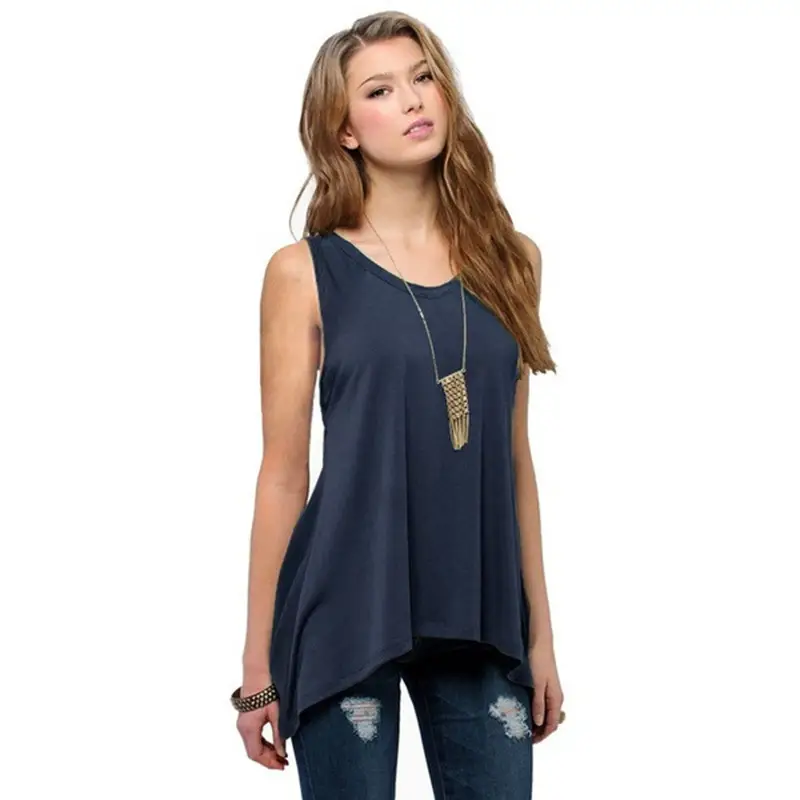 2025 Hot Selling Pure Color Asymmetrical Sleeveless Vest T-Shirt for Women - Image 2
