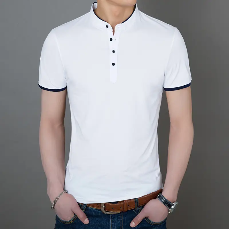Men Pure Color Stand-Up Collar Polo T-Shirt - Image 7