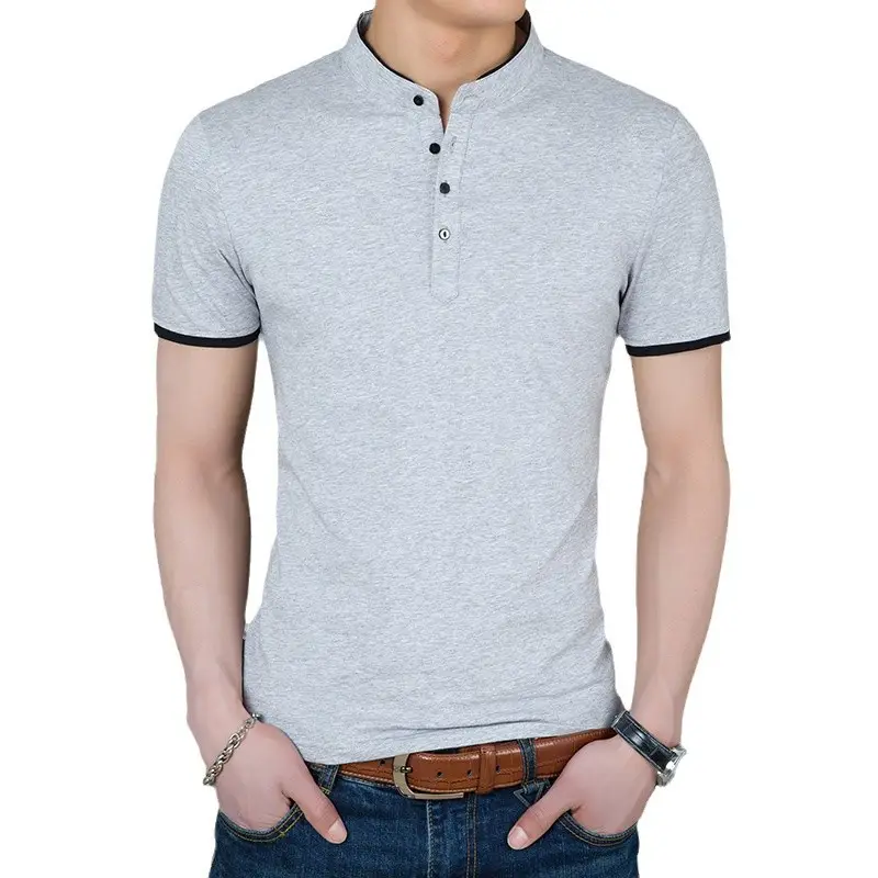 Men Pure Color Stand-Up Collar Polo T-Shirt - Image 8