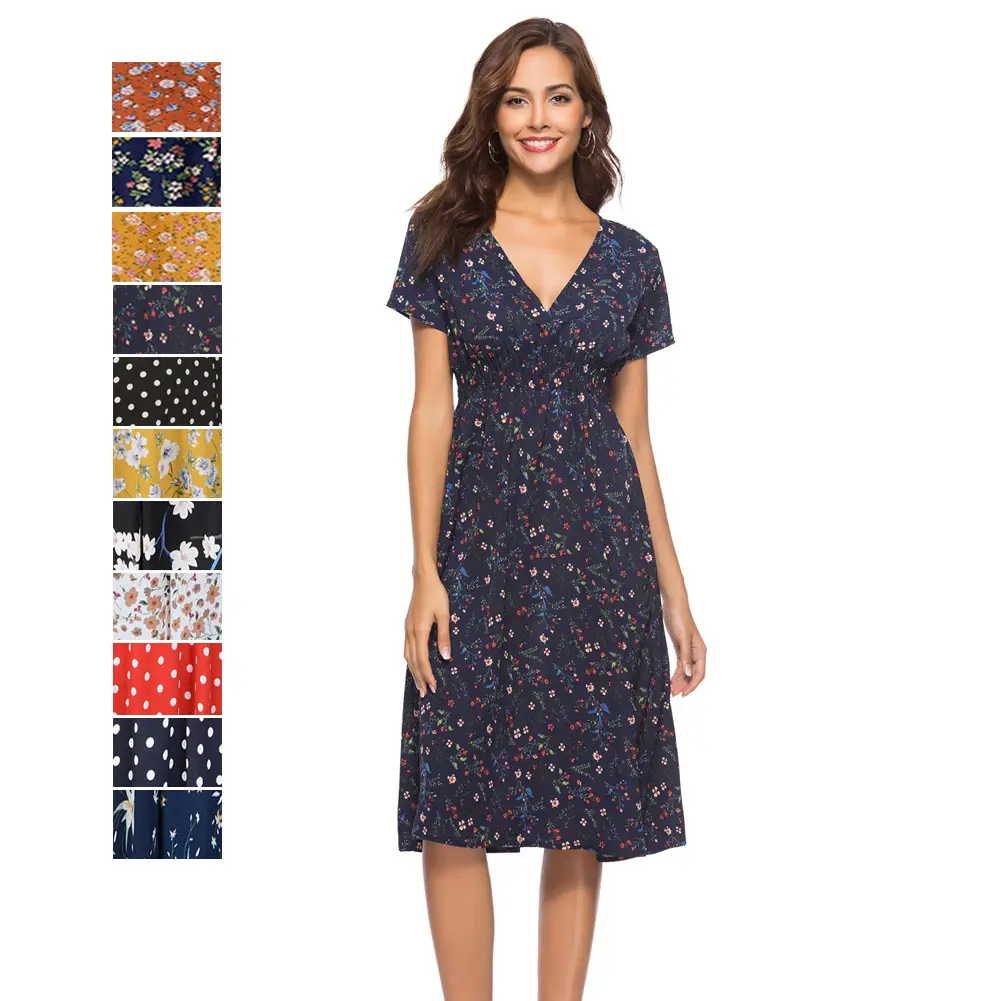 Printed V-Neck Chiffon Beach Dress for Women - Image 9