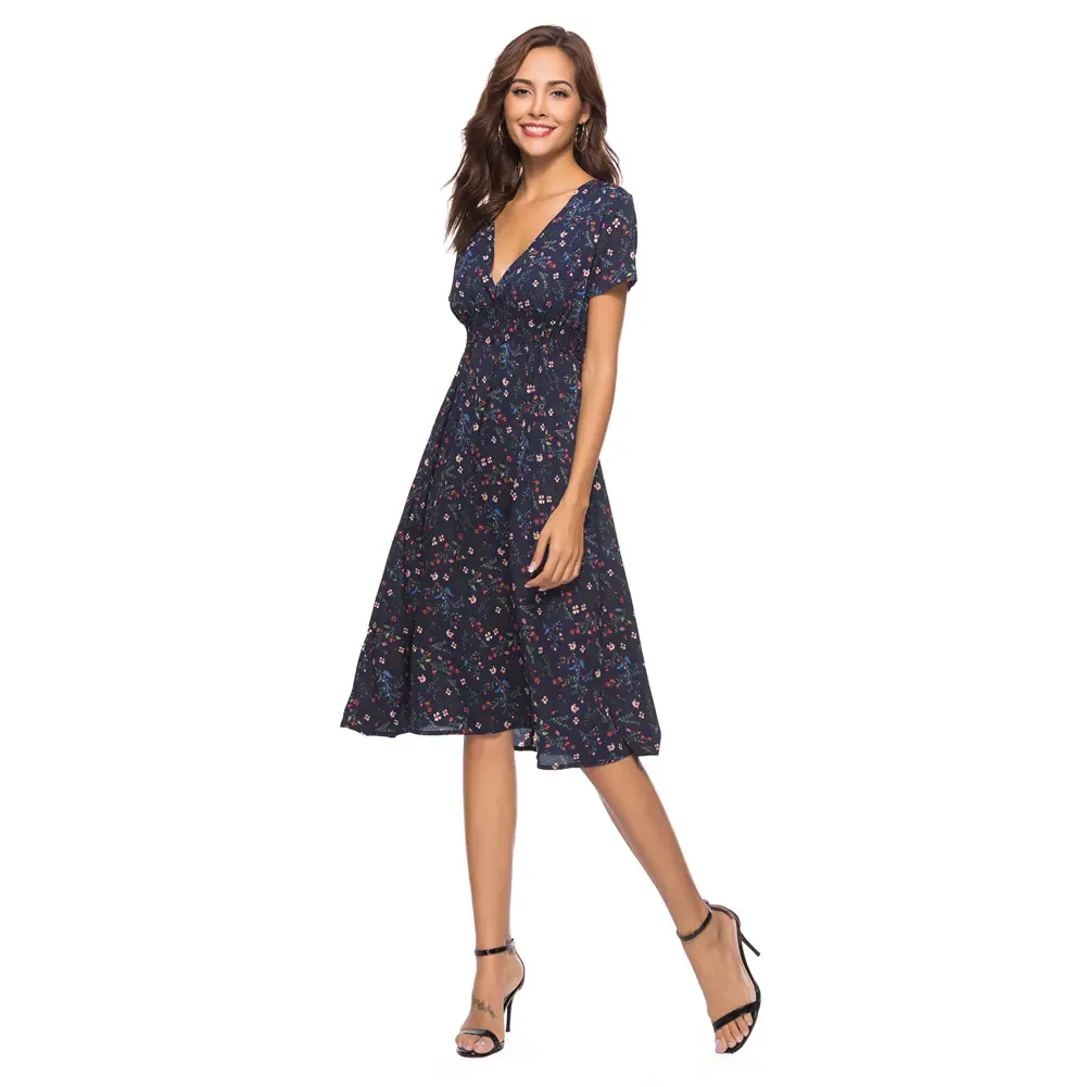Printed V-Neck Chiffon Beach Dress for Women - Image 10