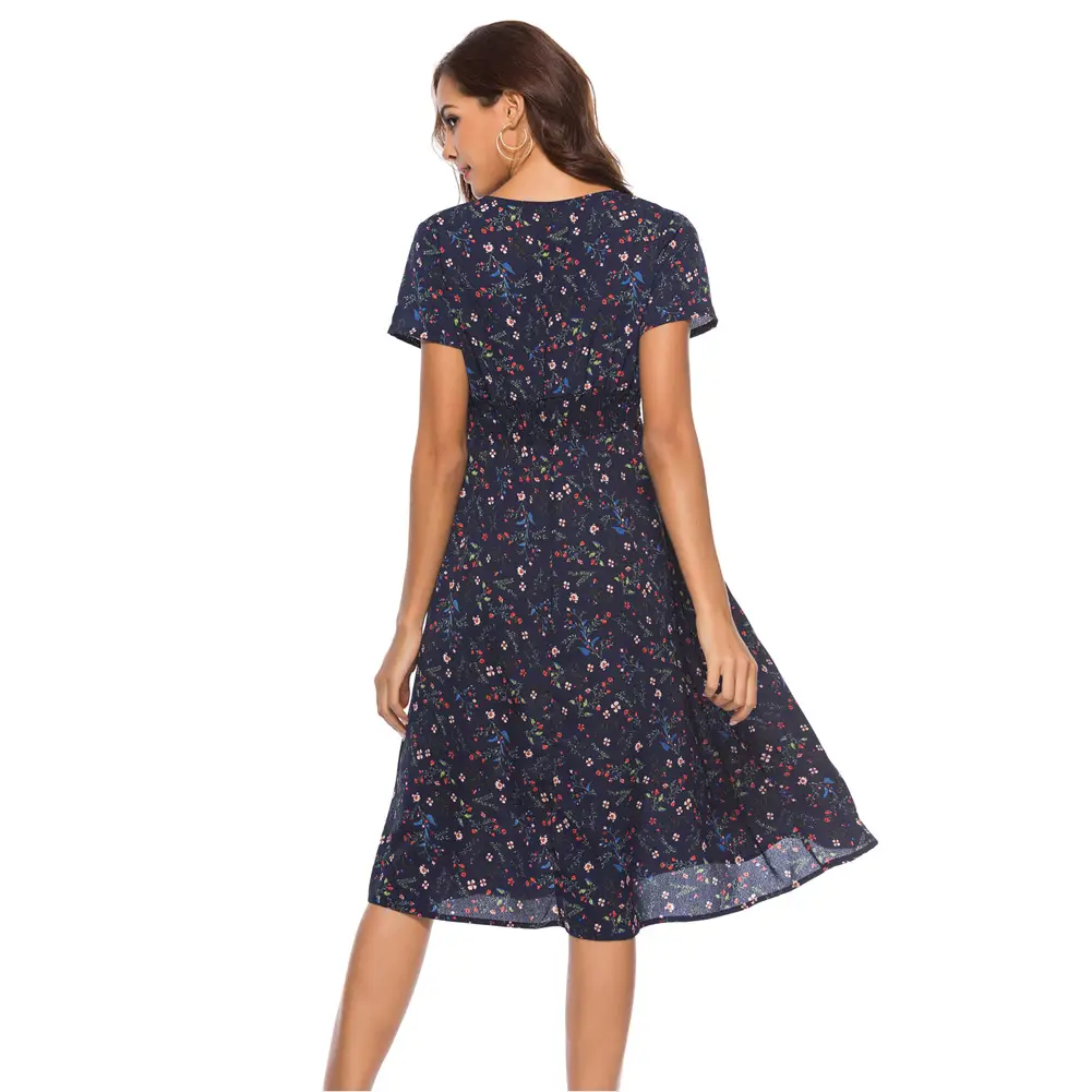Printed V-Neck Chiffon Beach Dress for Women - Image 11
