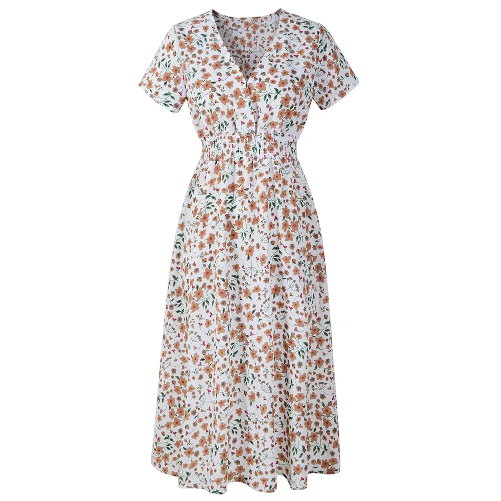 Printed V-Neck Chiffon Beach Dress for Women - Image 2
