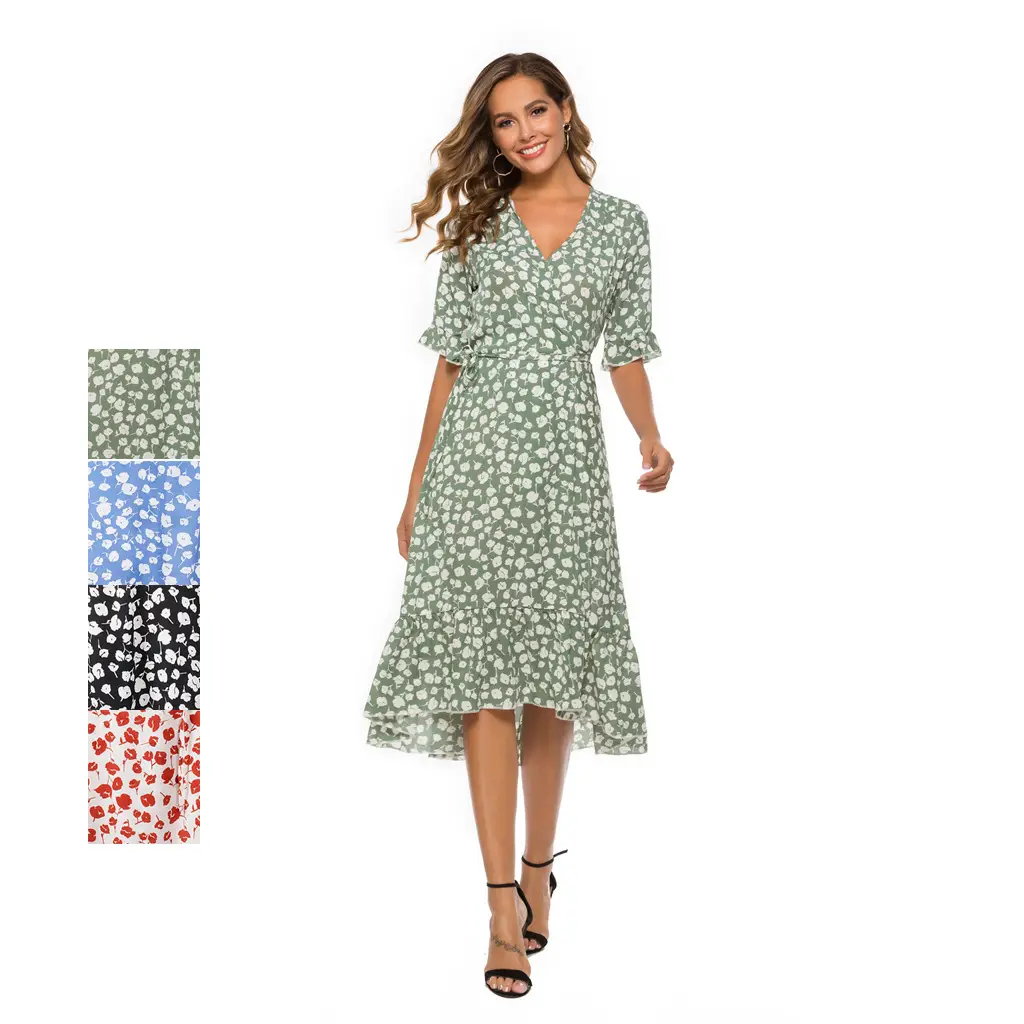 Printed V-Neck Chiffon Beach Dress for Women — feature 4