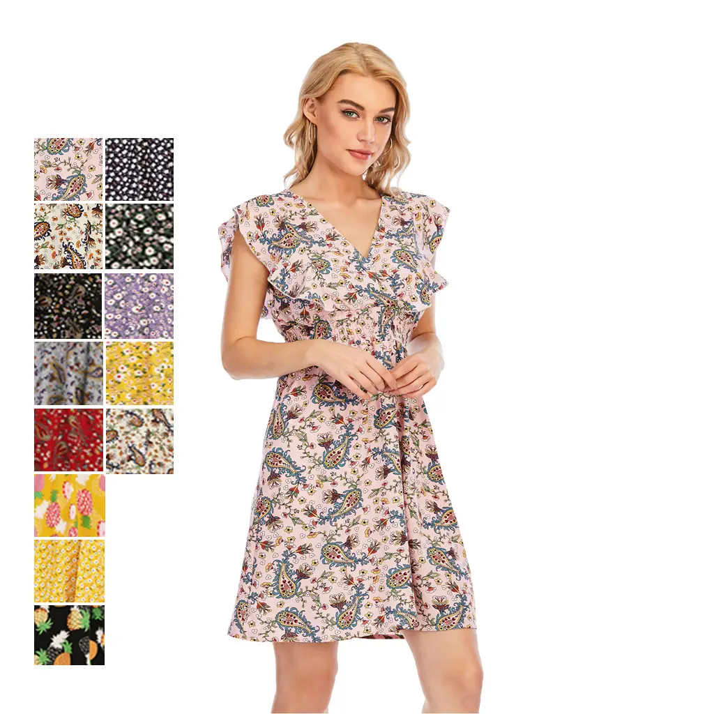 Printed V-Neck Chiffon Beach Dress for Women — feature 5