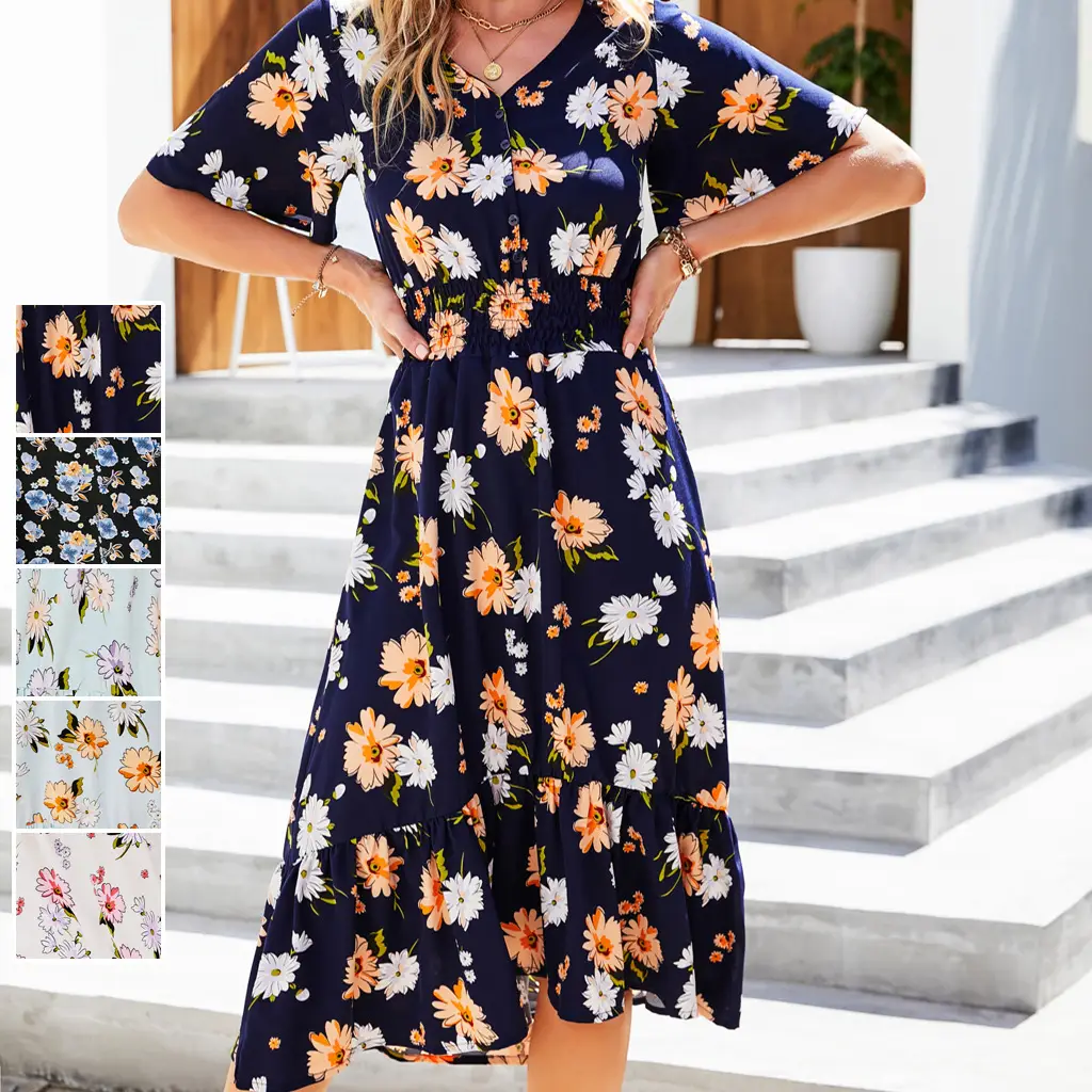 Printed V-Neck Chiffon Beach Dress for Women — feature 6