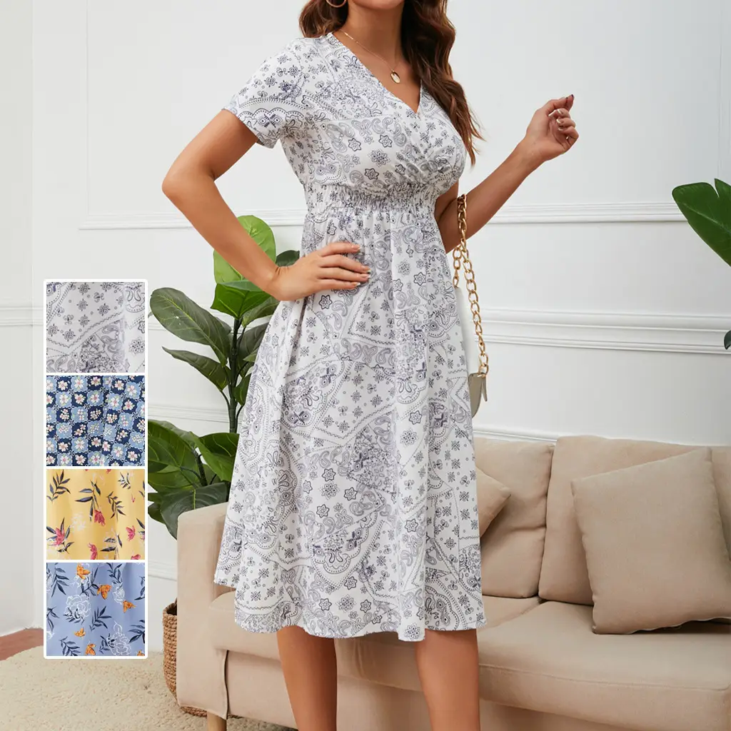 Printed V-Neck Chiffon Beach Dress for Women — feature 8