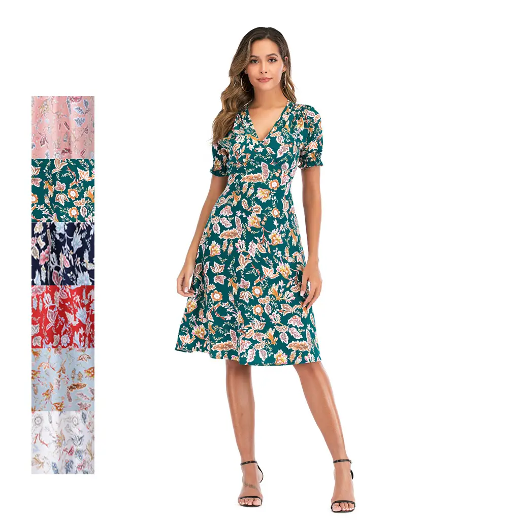 Printed V-Neck Chiffon Beach Dress for Women — feature 9