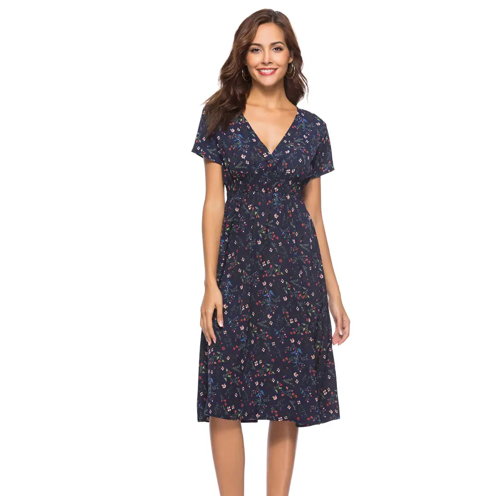 Printed V-Neck Chiffon Beach Dress for Women - Image 3