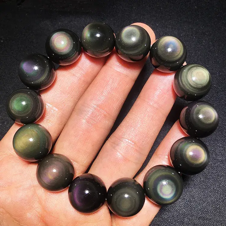 Double-Colored Obsidian Bracelet with Perfectly Round Eyes - Image 3