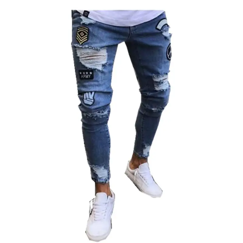 Men's Black Ripped Skinny Jeans with White Sneakers
