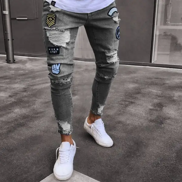 Men's Black Ripped Skinny Jeans with White Sneakers — feature 4