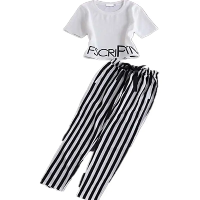 Women White Striped T-Shirt & Pants Set