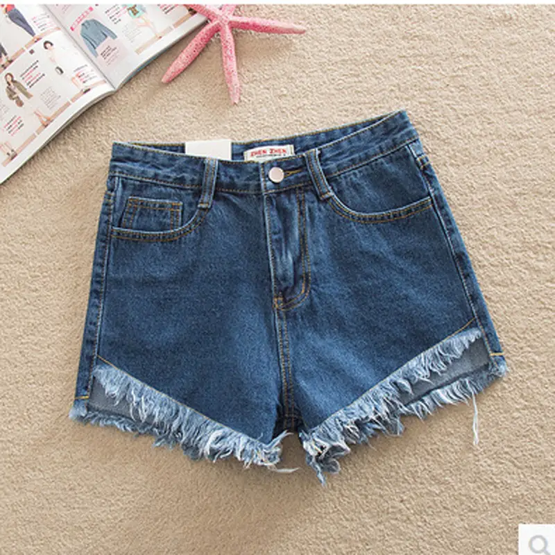 Black High-Waisted Denim Shorts with Fringes for Women - Image 3