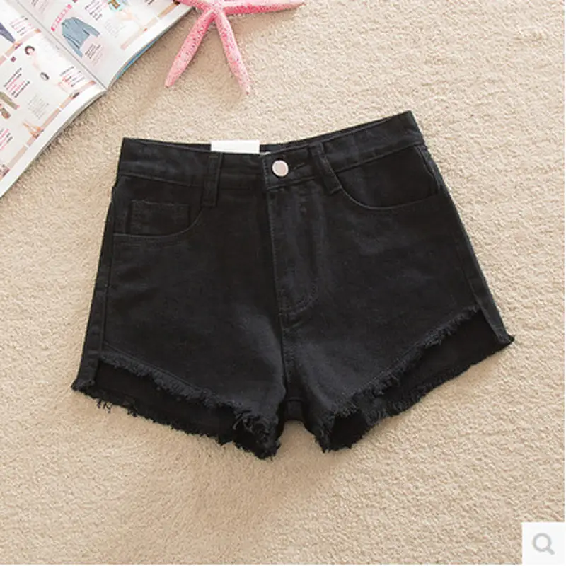 Black High-Waisted Denim Shorts with Fringes for Women - Image 4