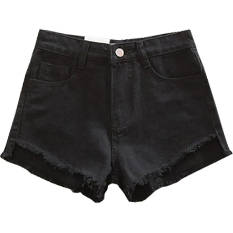 Black High-Waisted Denim Shorts with Fringes for Women - Image 5