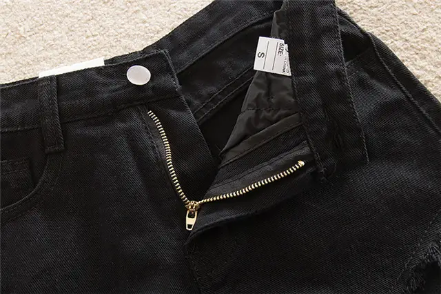 Black High-Waisted Denim Shorts with Fringes for Women — feature 9