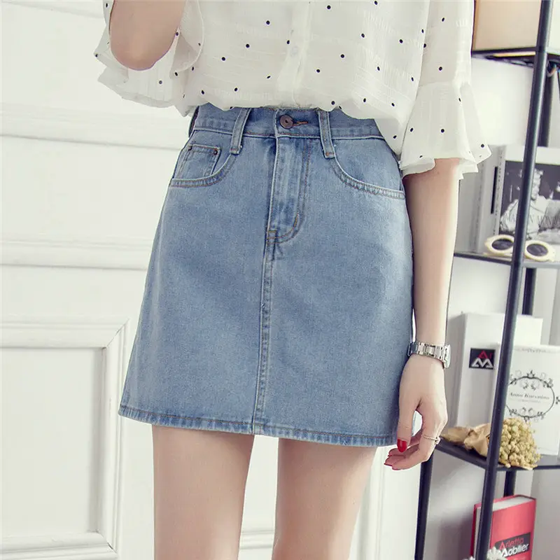 Women Denim High Waist Skirt Button Closure - Image 4